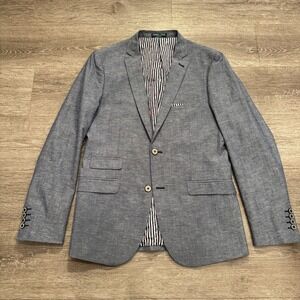 PAISLEY & GRAY Sport Coat Mens 38 R Blue Blazer Casual Jacket Linen Blend Preppy